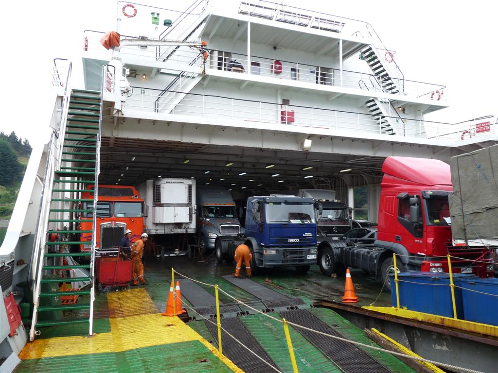 Chile:  Loading Navimag ferry at Puerto Montt