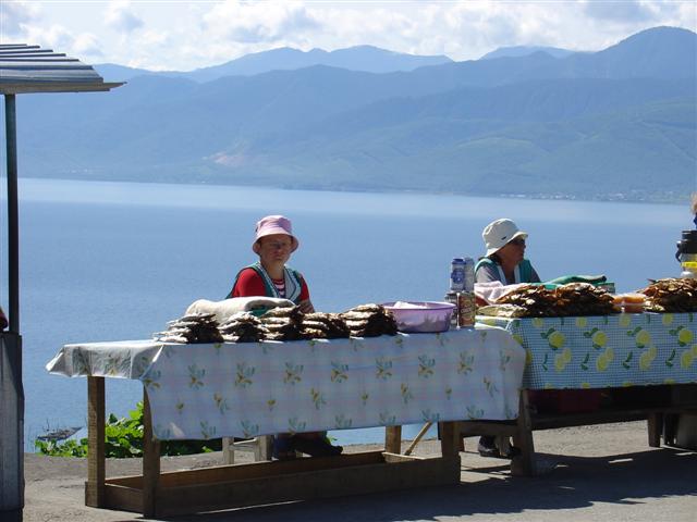 Russia: Omul fish stall on Lake Baikal