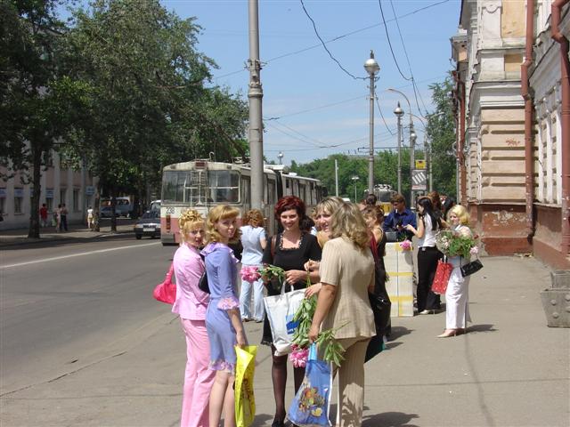 Russia: Ladies outside Irkutsk Theatre
